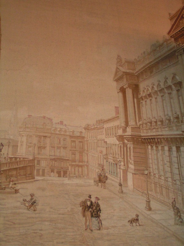 <b>Day 2 - Tapestry</b><br />This is one of the tapestries on the wall in the room seen in picture 021. It is the street between the National Bank (left) and the Cathedral (on the raised part you can just see on the right).