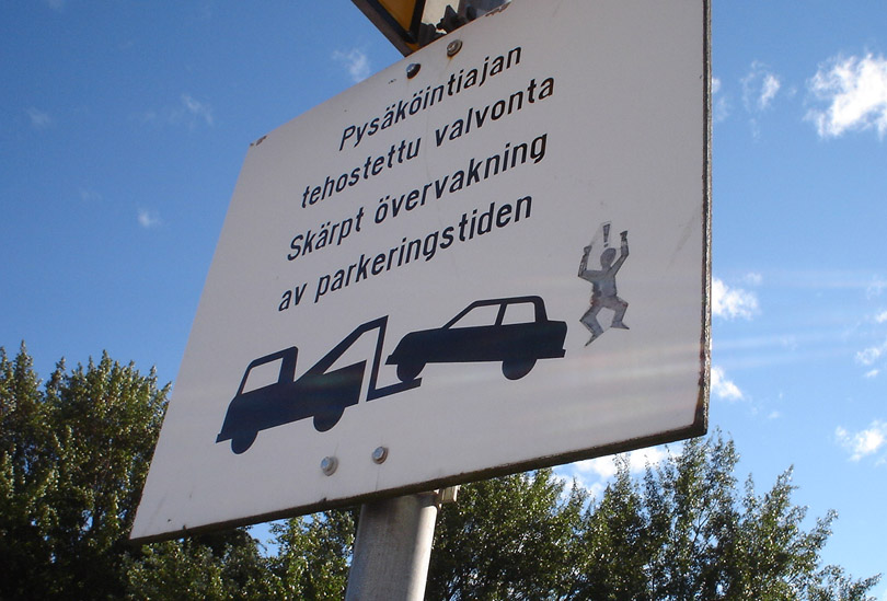 Just a funny drawing on a traffic sign I saw in Helsinki