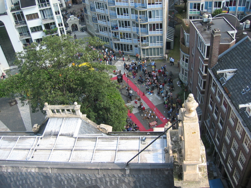 View from the tower. There was some strange performance going on.