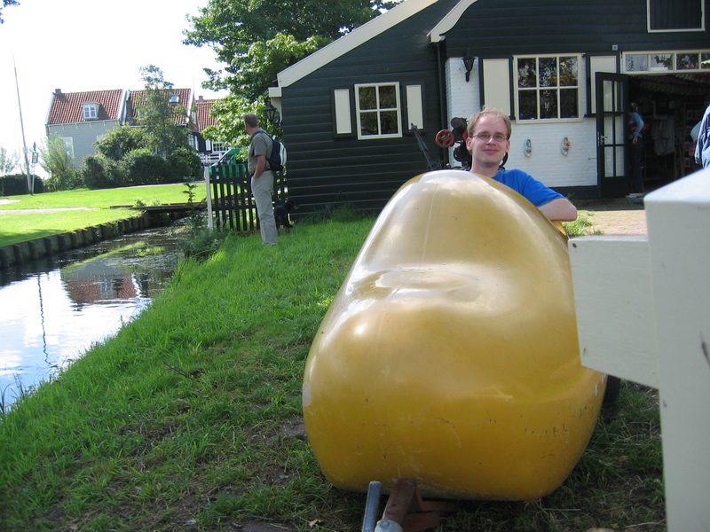 This is me sitting in a largish wooden shoe