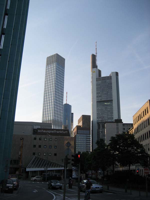 view on ECB-tower, Commerzbank-tower and Schauspielfrankfurt