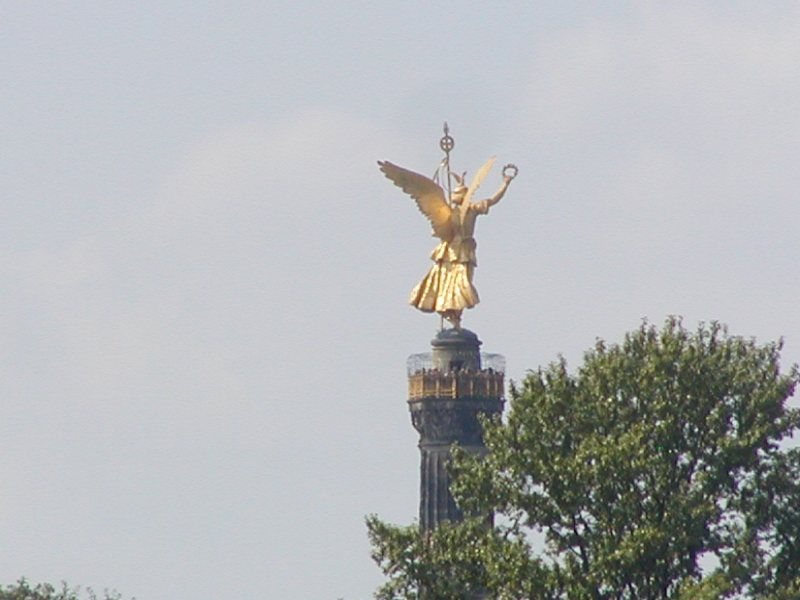 The statue of Victoria on the Siegess&auml;ule as seen from the water.