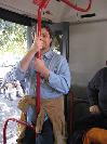 Giulcenc holding firmly to the bus ready to jump off and get Vatican notes for first