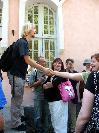 Susyq joins the pizza people and is welcomed by Dakkus. (Someone's arm, Dakkus, Fundamental, Venlis, KimmoJ, Henriika, Susyq, someone's arm)