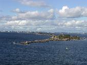 Helsinki in the distance and rocky islands reaching far into the sea.