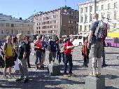 The saturday main event. avij telling the story of the old Nicolas Church. Haemoglobin standing on one of the pillars.
