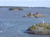 Departing Helsinki harbour along scenic islands.