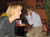 Dakkus chatting and avij having a look at Timo1963's phone to see if it's suitable for entering notes via WAP