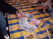 A lot of fivers (and some tenners and twenties) as payment of the lunch