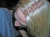 Dakkus under the table, searching for a dropped dice