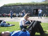 We had our lunch at the Suomenlinna fortress. Here we are waiting for the others to finish their lunch.