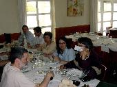 During lunch, from another angle. Left to right: Robick 