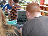 <b>Hungry J�rgen looking at Androl</b><br />while Haemoglobin plays with his laptop.