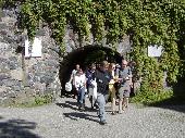 Eurobilltrackers emerging from one of the gates of the fortification on the island. Prynde and Haemo in front
