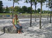 my wife resting in the park that is build with the remaing of the wall.