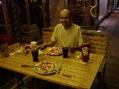 Having our pizza diner in downtown Kaunas.