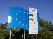 A Lithuanian roadsign declaring the reconstruction of Via Baltica.