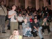 Everybody watching the fireworks festival on the stairs of the Lutheran Cathedral.