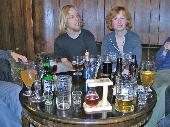 Dakkus and Henriika. Notice the special Kwak beer glass, I had to deposit my driver's license to get it :)