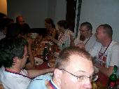 Friday evening dinner, on the left side Ergo (white shirt), on the right side guest, magpie, Klapotec, Burky