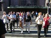 Crossing the street, Heidi, Mr Euro, behind them Speukes & Prisje, Hoppa & wife, Henriika and Bobtail.