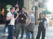 Waiting at the entrance of the subway station Kochstrasse: (--), Burky, Nerzhul, Helloggs, Haemoglobin, Cake showing the green pedestrian on her shirt
