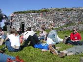 Relaxing in the sun after finishing lunch.