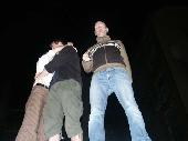 Nerzhul's Girlfriend still hugging Nerzhul and Haemoglobin standing onthe mobile home