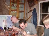 Having a luxurious dinner in Zetor's. Cold Smoked Reindeer!!!!! Haemoglobin, Poutsi and Yippo.