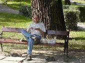 Having breakfast in a Warsaw park behind the university.