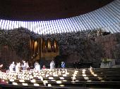 inside Temppeliaukio kirkko (rock church) which is build by making a hole inside the granite rock and then putting a rof over it consisting mainly of copper.