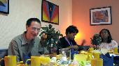 Juan at breakfast in our Hotel (behind are his two personal assistans helps him tracking Notes) ;)